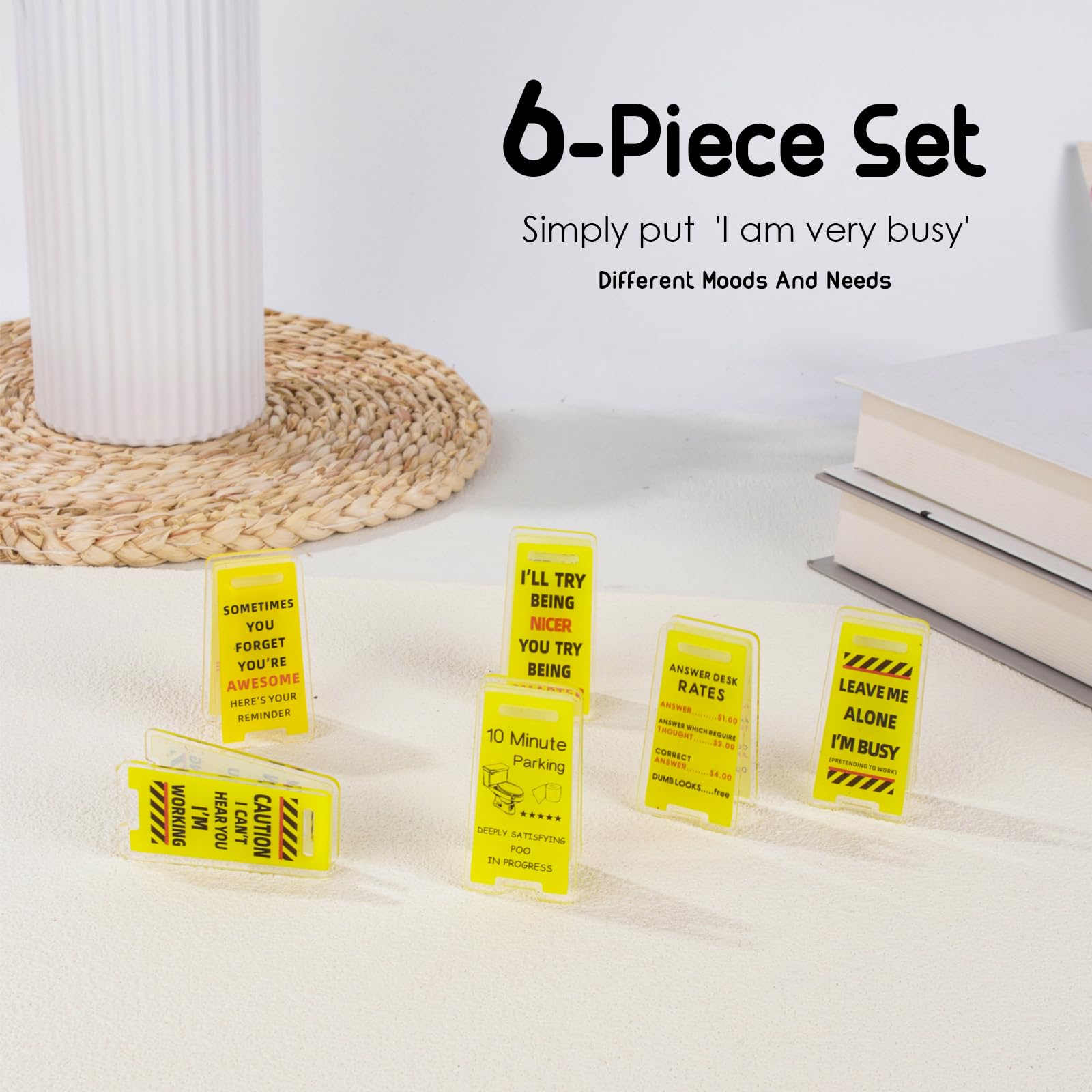 Funny Sticky Note Holder - 6 Pack Note Holder Clips, Overstimulated Desk Sign for Office, Hilarious Desk Signs for Coworkers, Perfect Funny Office Gifts (Yellow)