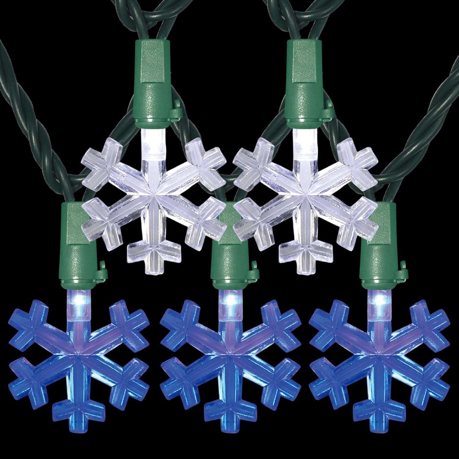 LAMPHOME 12.8ft 50 LED Snowflake String Light，Lightbulbs for Christmas,Party,Home,Patio Lawn,Garden，Cool White and Blue