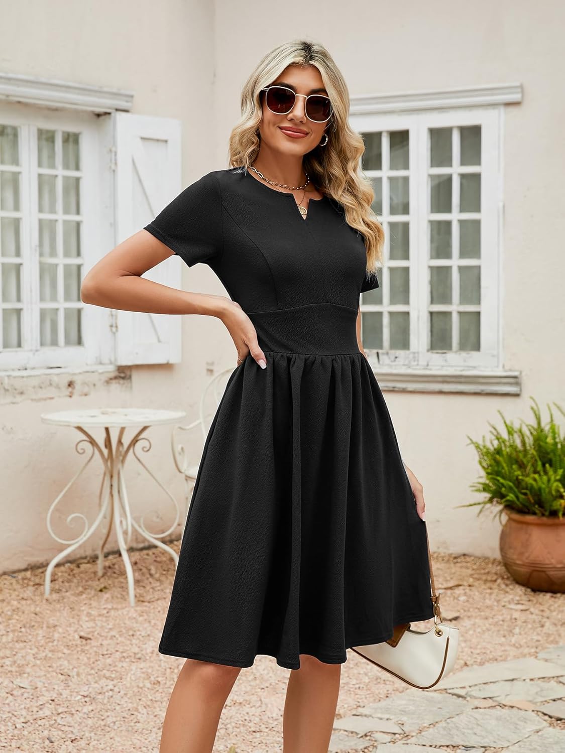 YATHON Women's Vintage Pleated Flared Swing A-Line Casual Party Work Dresses - Image 4