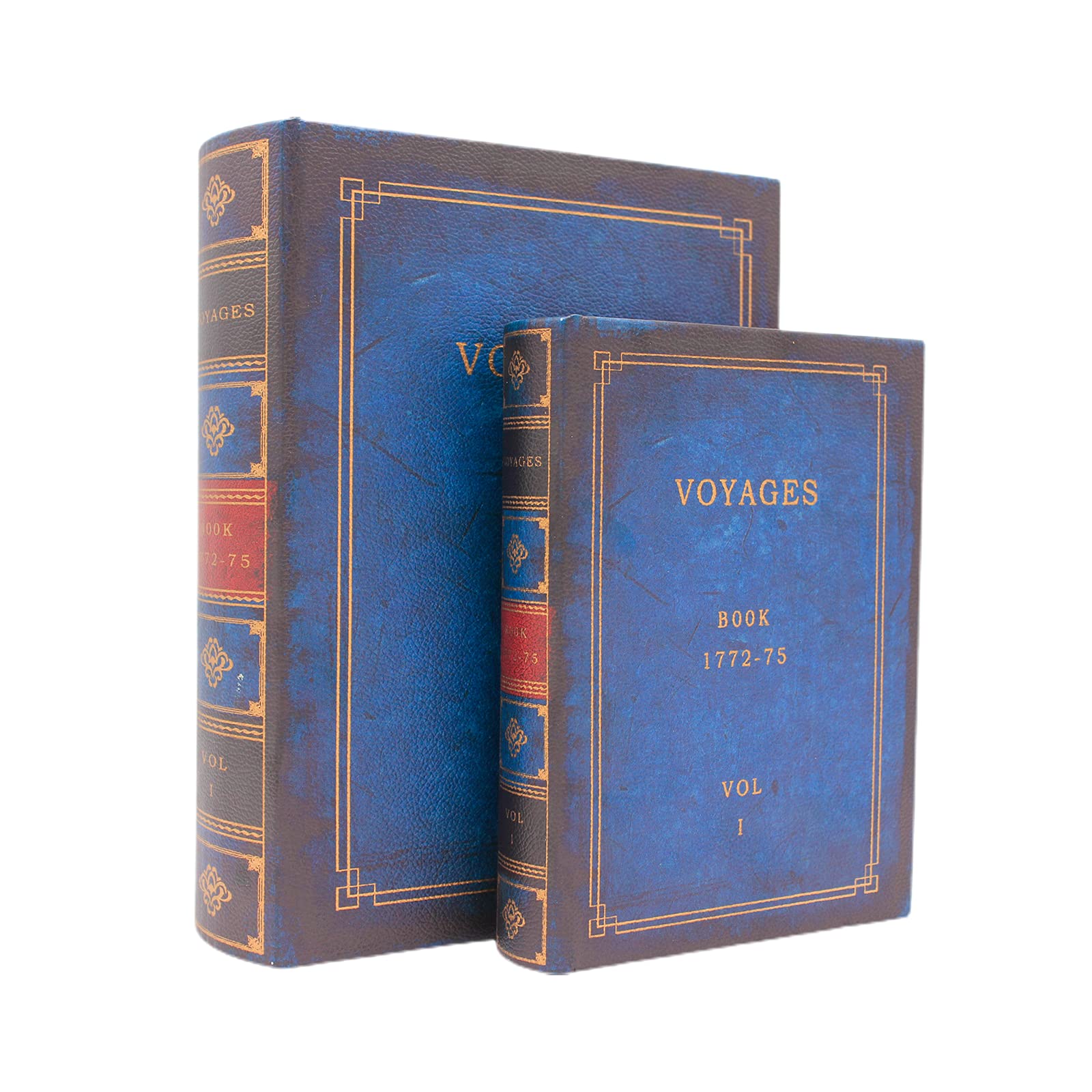 Decorative Book Box Antique Wooden Realistic Faux Wood Set of 2 or 3 Storage Set for Home Decorations,Gifts, Jewelry (Voyages)