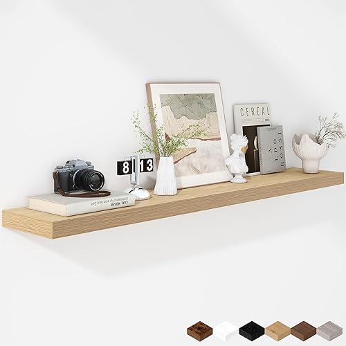 Miniatura 9 de Fun Memories Estantes flotantes de 16 pulgadas – Estantes de pared de madera de color blanco rústico profundo – Estante de almacenamiento para pared