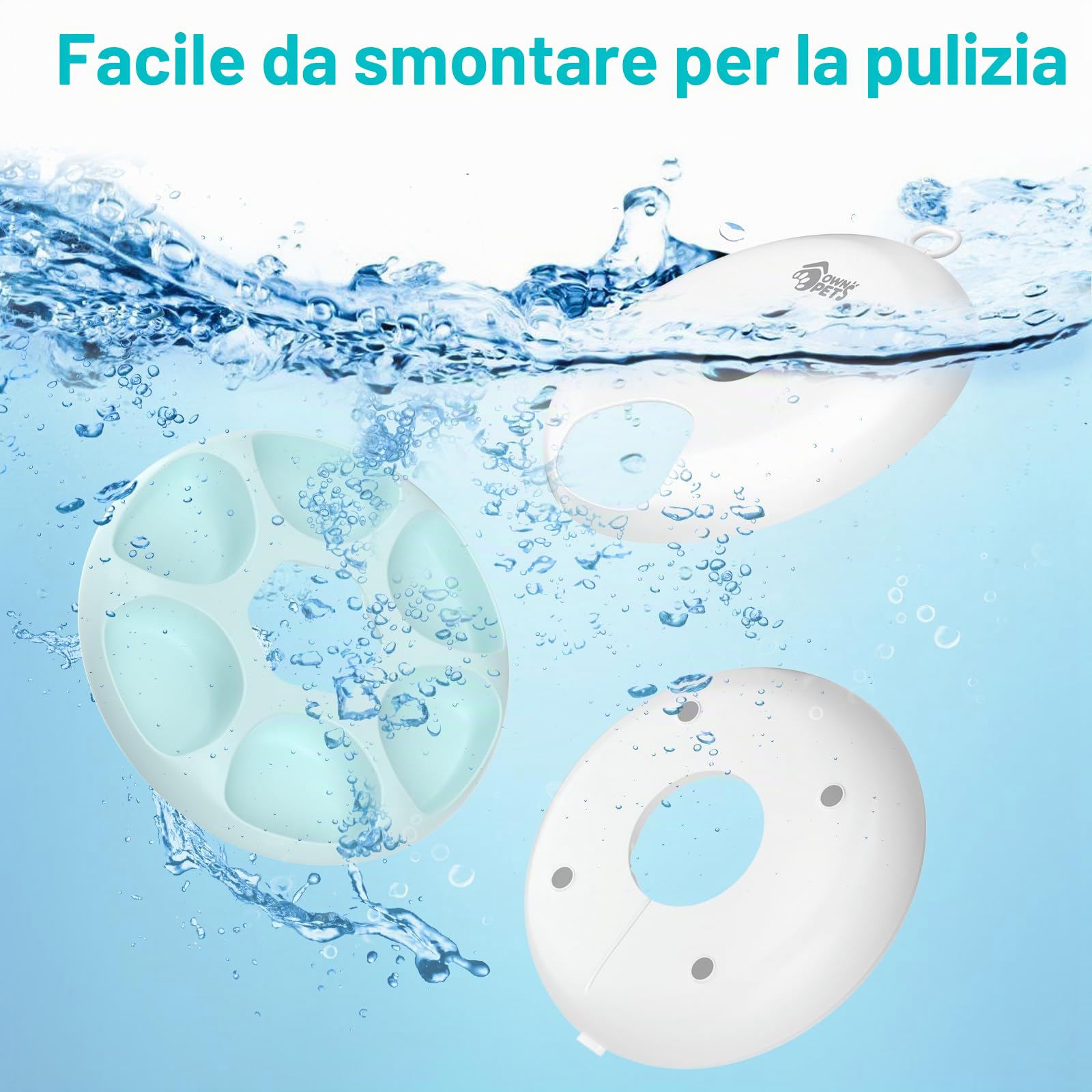 Ownpets Mangiatoia automatica per cani e gatti, due pacchetti di ghiaccio per mantenere il cibo fresco, timer programmabile, 6 pasti, alimentazione USB, per cibo secco e umido, bianco
