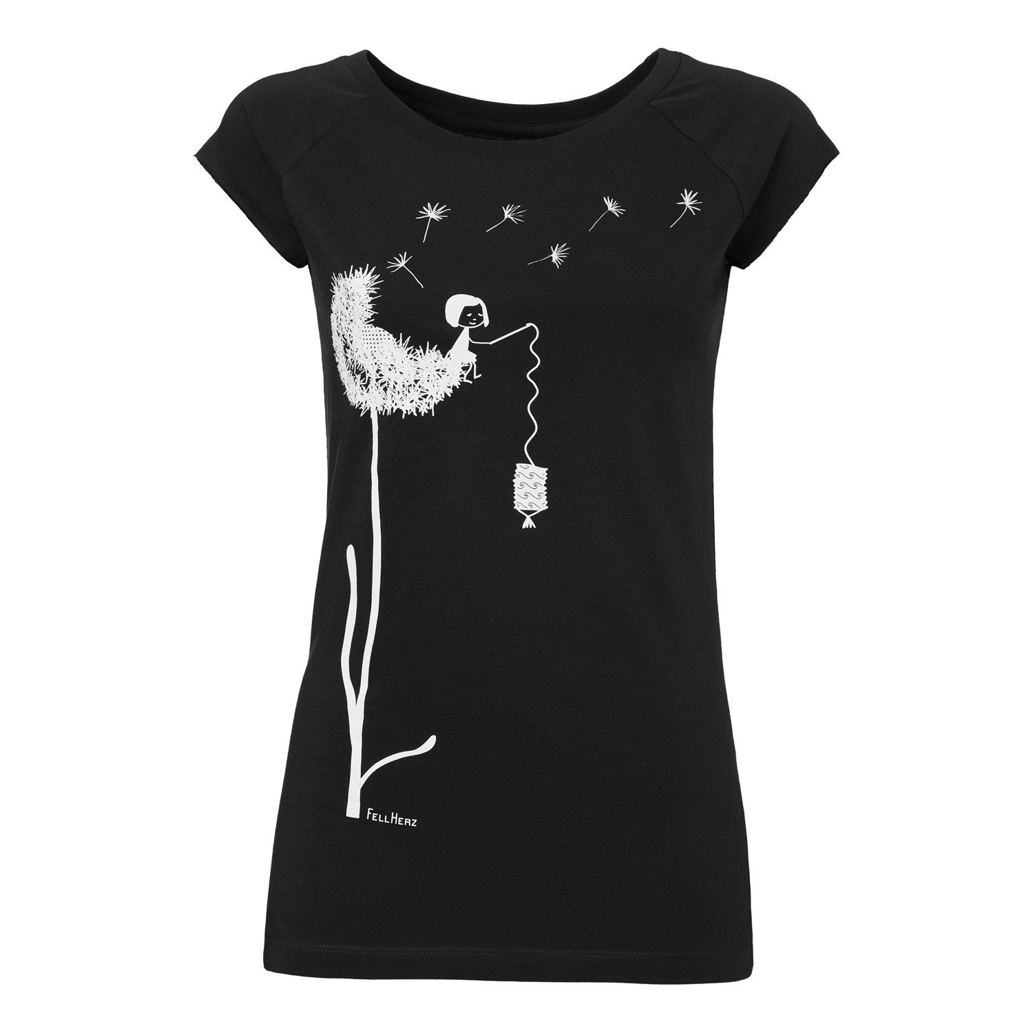 FellHerz Camiseta para mujer de diente de león, color negro, ecológica, justa y vegana, Negro , XL