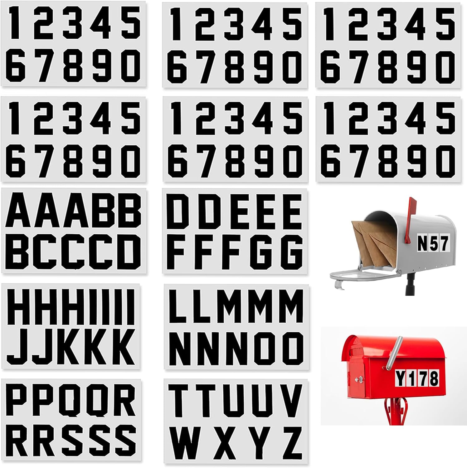 120 PCS Reflective Mailbox Number and Letters Stickers, 2 inches Self Adhesive Capital Letter Sticker, Reflective email digital sticker, suitable for Pre-Spaced Waterproof for Mailbox Address, Bin,