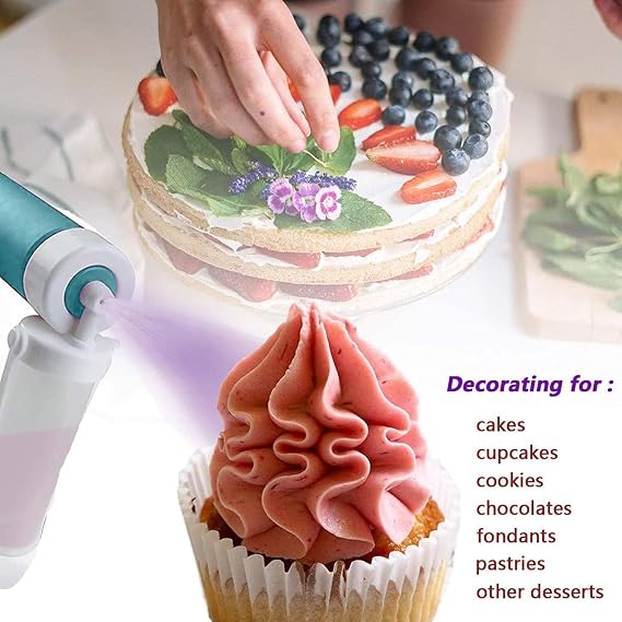 Manual Cake Decorating Airbrush Kit - Includes 4 Pcs 40ml Transparent Tubes for Powder Spraying | Plastic Icing & Coloring Tool for Cakes, Cupcakes, Cookies,Blue