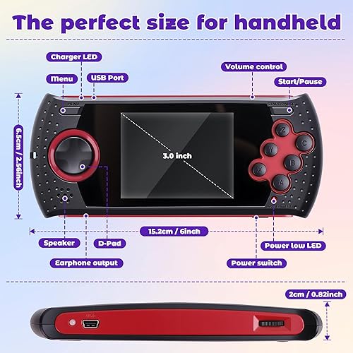 Miniatura 7 de Juego de 16 bits de mano para niños, 230 juegos de video retro clásicos HD incorporados, USB recargable, pantalla de 3.0 pulgadas, juguetes