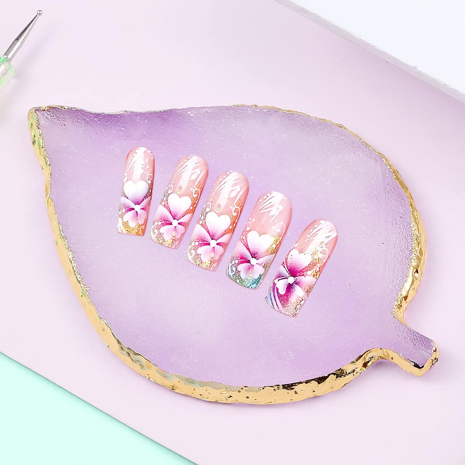 21 Pieces Nail Art Tools Kit Resin Nail Art Palette, Purple