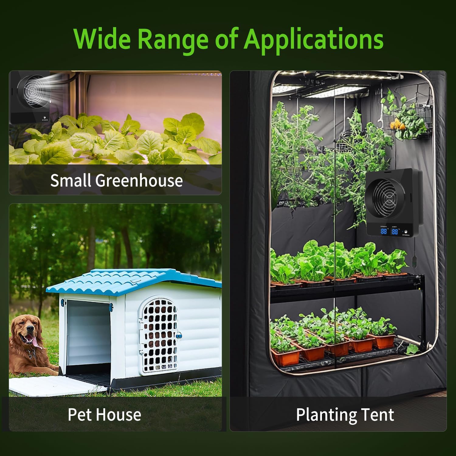 4-Inch Grow Tent Inline Duct Fan, Automatic Temperature & Humidity Sensing Control, Ventilation System for Grow Tents, Greenhouses