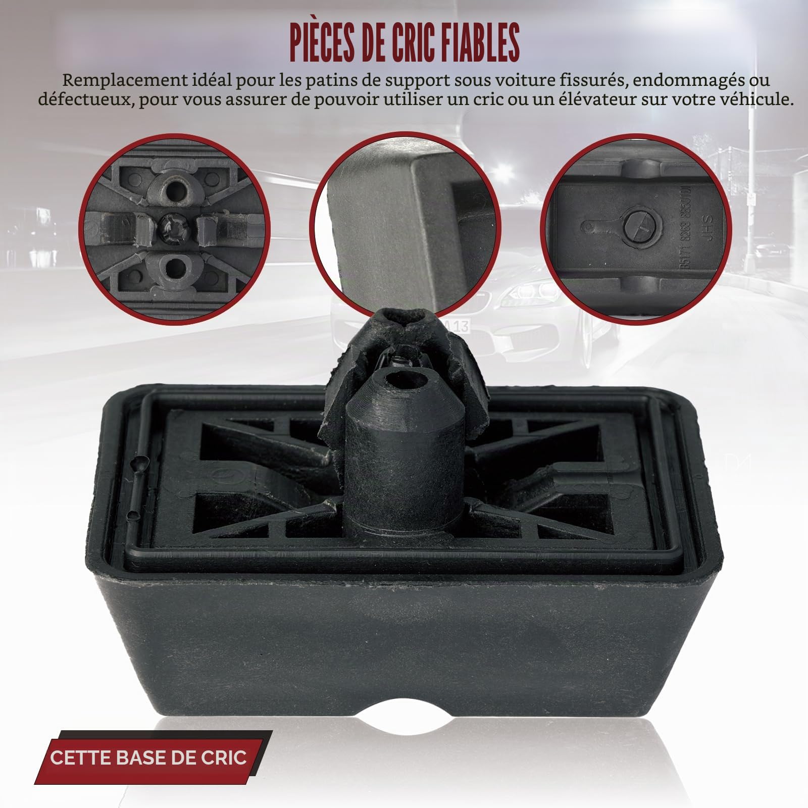 4 pièces de support de cric avant et arrière, cric rectangulaire en plastique, coussin de cric sous support de véhicule 51718268885 pour BMW E36 E46 E63 E64 E65 (4 pièces)