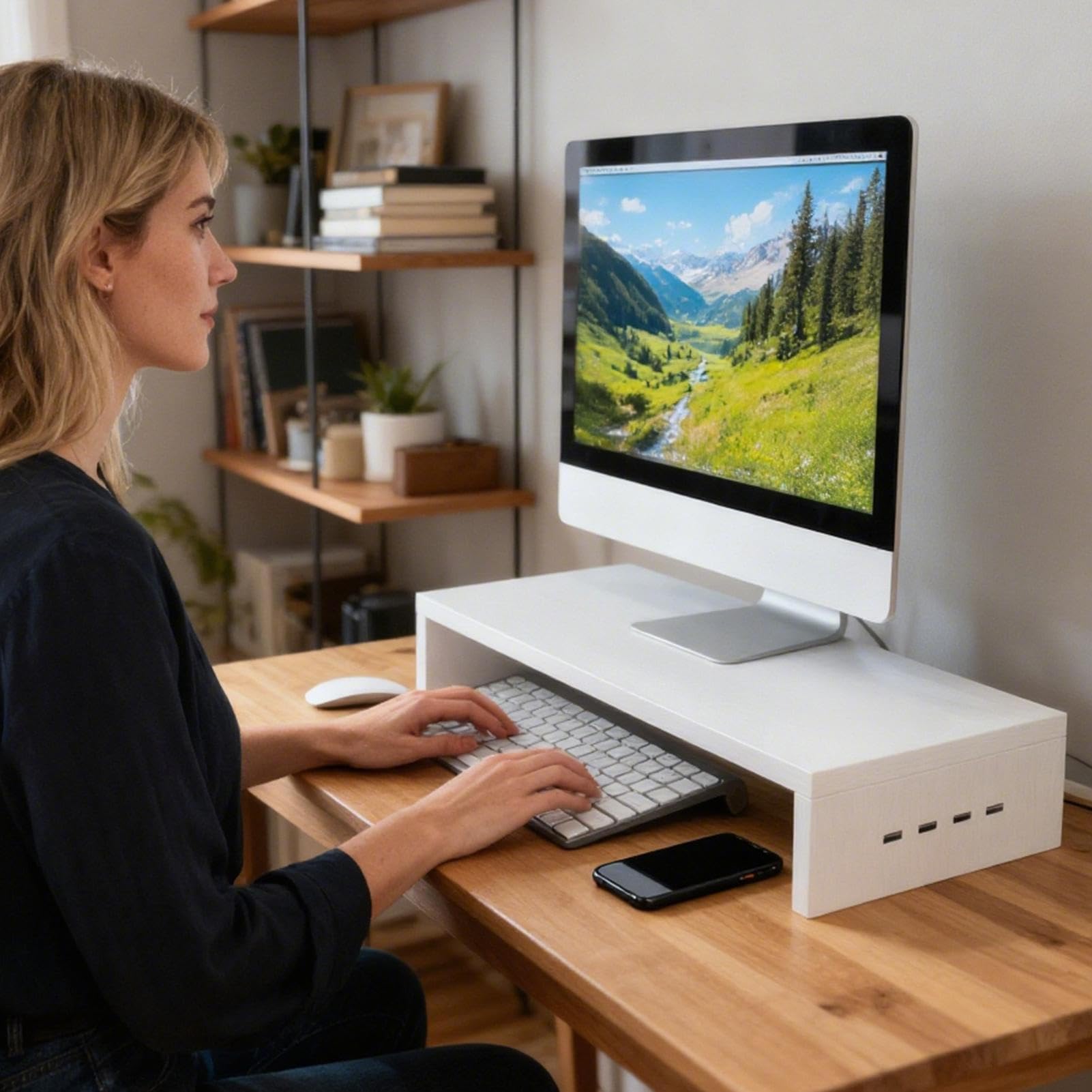 Monitor Riser Desk, 87x3,03 Ergonomiczna podwyższona podstawka z 4 portami USB do ulepszania stojaka na ekran komputera do akademika szkolnego domu komponenty electr