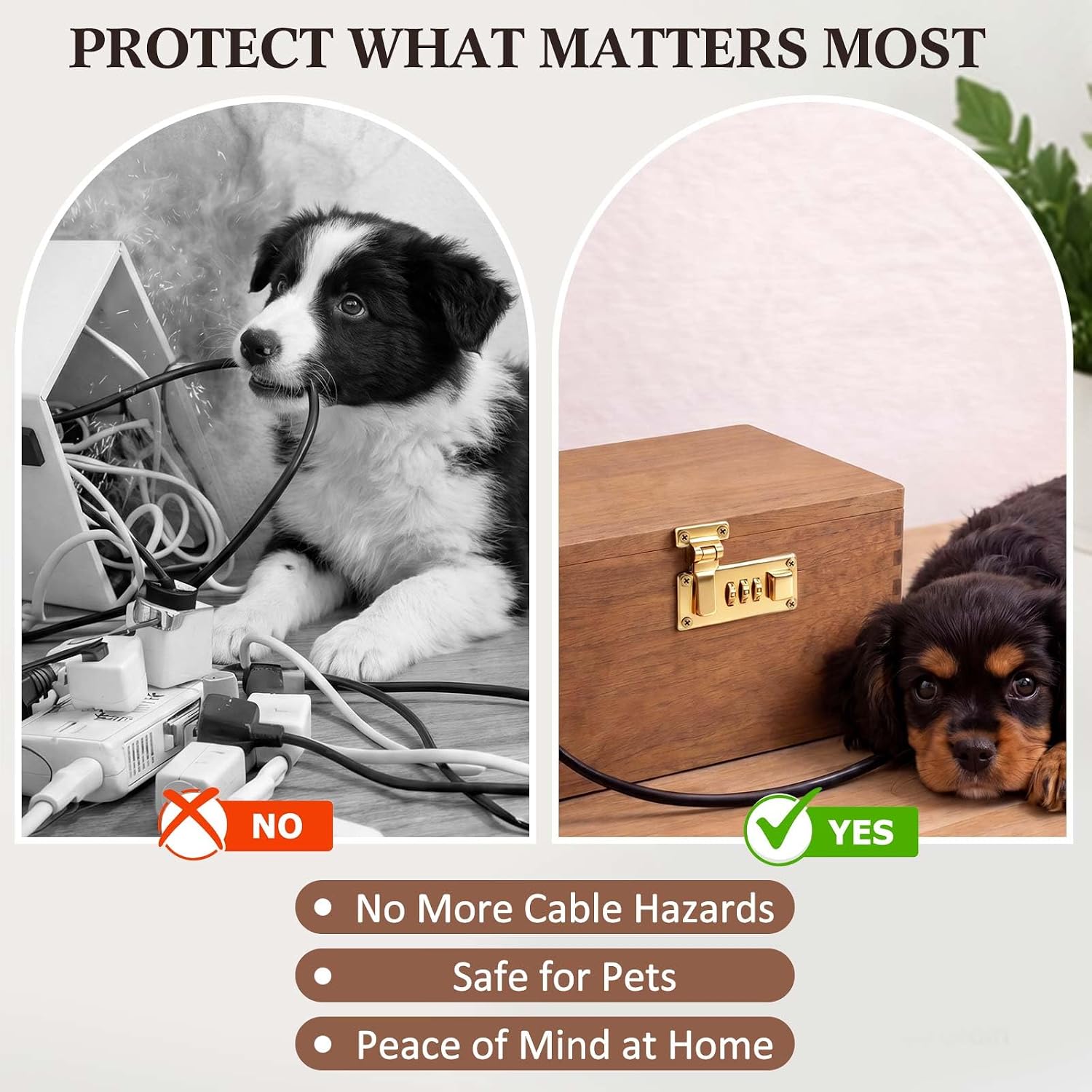 Novabright Acacia Wood Cable Management Box, Power Strip Cover Box Baby Proof, Cord Hider with Combination Lock, Organizer Vintage Home Decoration for Cord & Cables, Protects Small Hands & Fingers