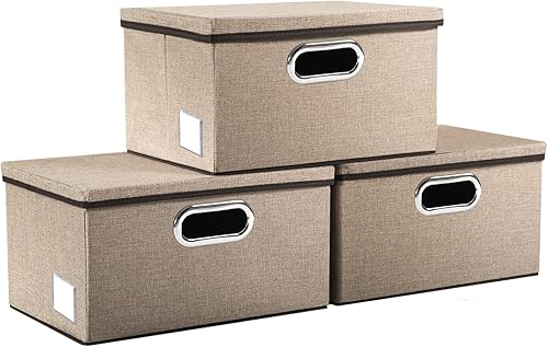 Miniatura 57 de PRANDOM Cajas de almacenamiento con tapas [paquete de 3] contenedores de almacenamiento plegables de tela, canastas con cubierta para el hogar,