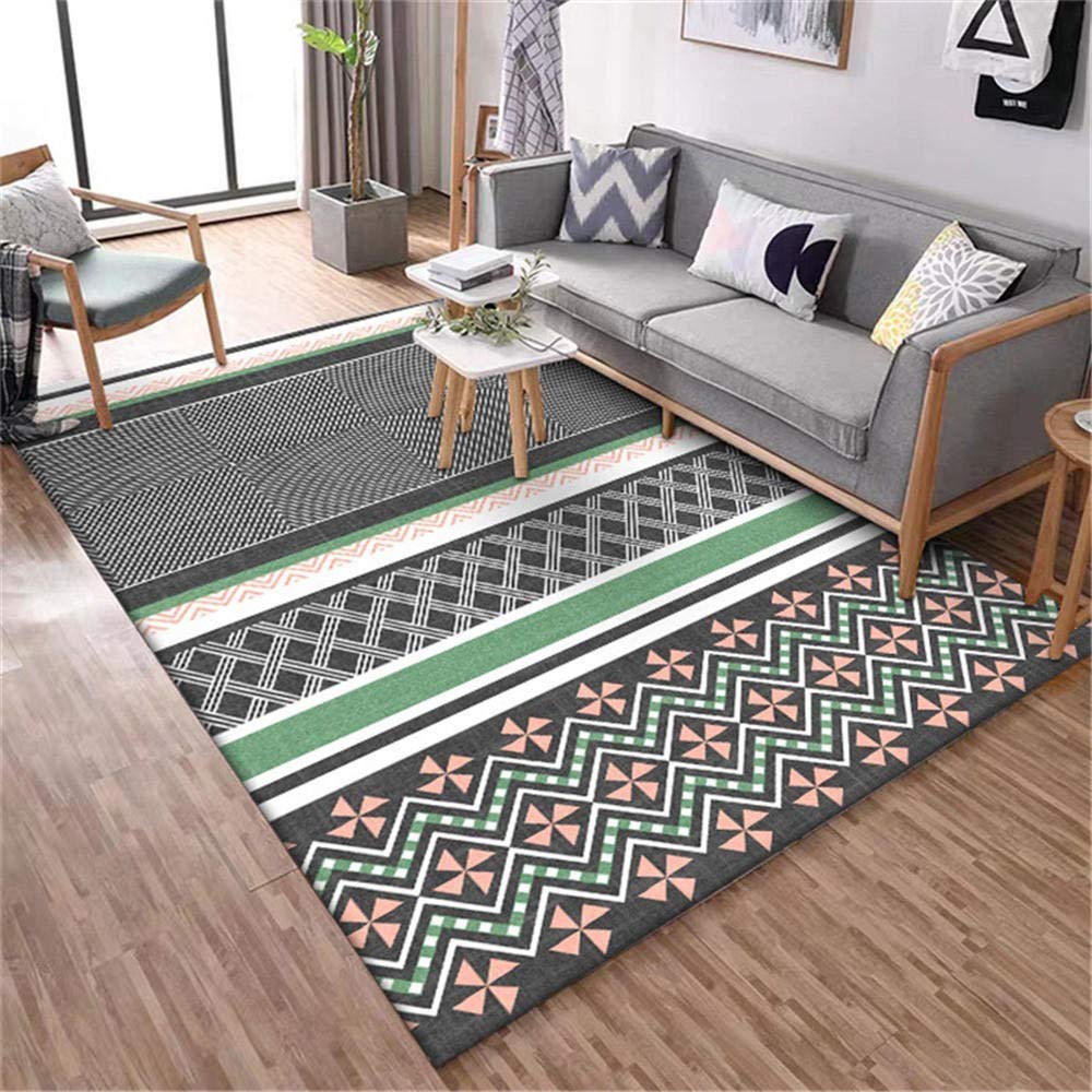 Tapis géométrique gris vert 40x120 cm en velours de cristal pour chambre à coucher