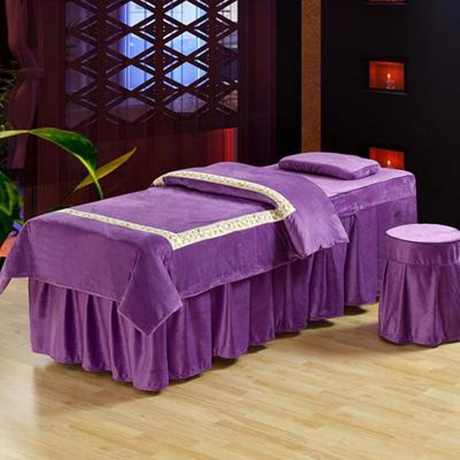 Coral Velvet Beauty Bed Cover Four-Piece Crystal Velvet Winter Warm High-End Home Simple Luxury Massage Bed Sleeve Beauty Bed Cover Massage Salon Bed Bedspread with (Purple 60 x 180 cm)
