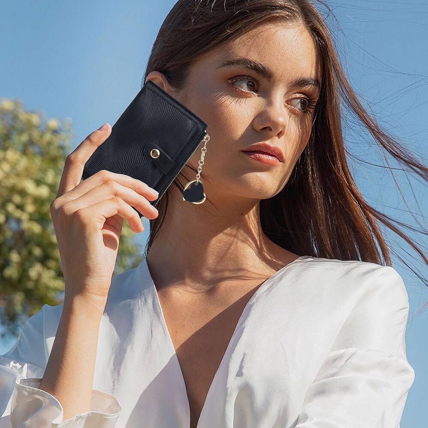 Slim Wallet for Women, Fashion Stripes Bifold Wallet Purse PU Leather Credit Card Holder with Love Zipper 6 Card Wallet for Dating Traveling Shopping (Grey) - Image 8