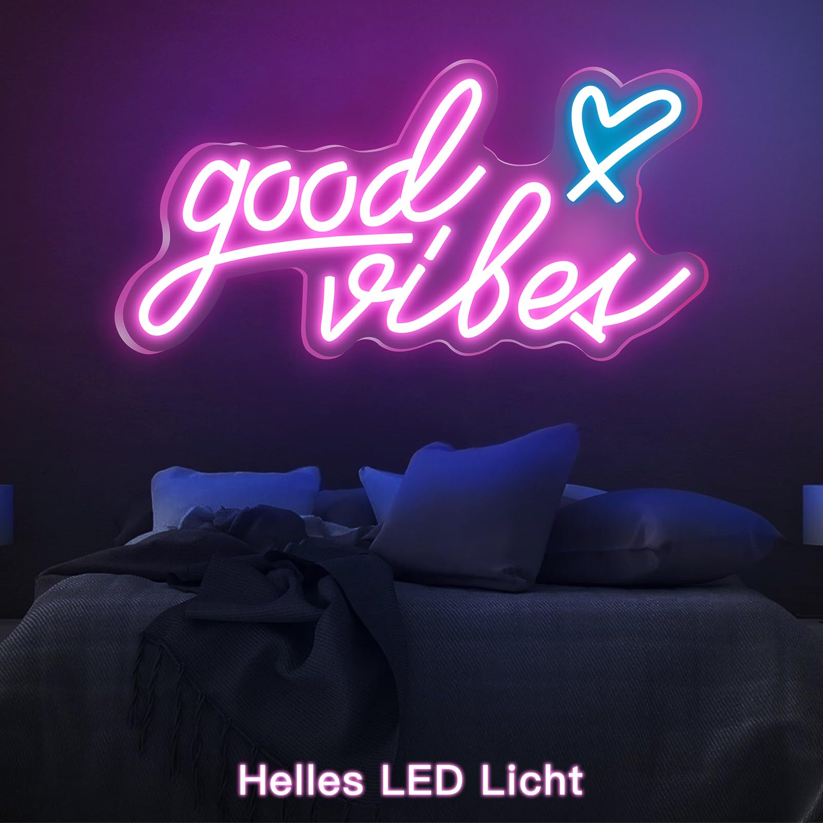 Good Vibes Targa al neon,Insegna al Neon Led Personalizzata,USB, luce al neon, decorazione da parete a LED,Parete Scritta Luminosa Personalizzata per Feste Compleanno Matrimoni Negozi Bar (Rosa 2)