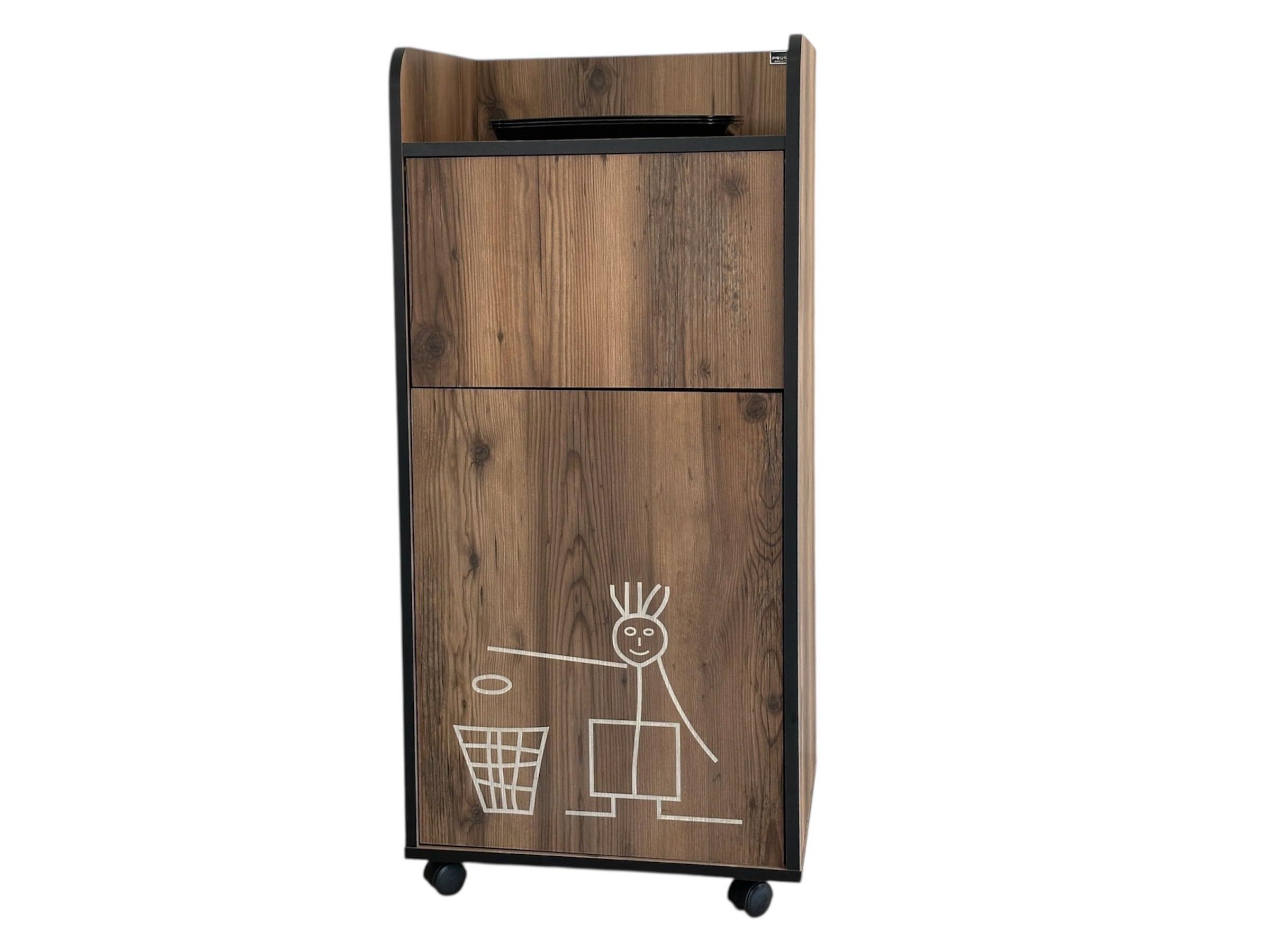 Meuble Poubelle Fast Food Horeca avec Bac PVC Trappe Bascule Coloris Bois