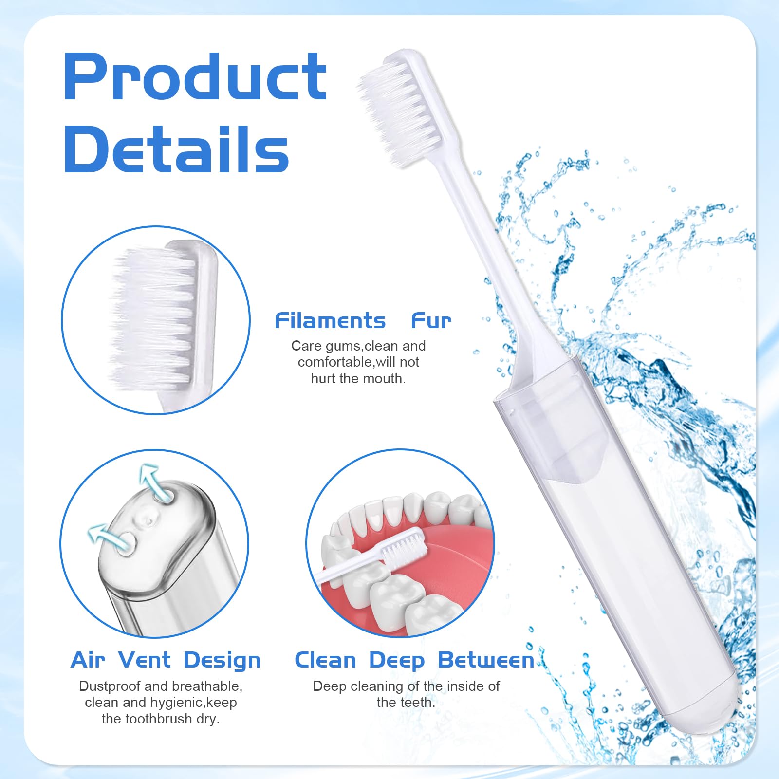 GROVL Portable Toothbrush Set - 5 Pcs Foldable Compact Travel Set including Mini Toothpaste, Blue and White, 1 count (Pack of 5) - Image 3