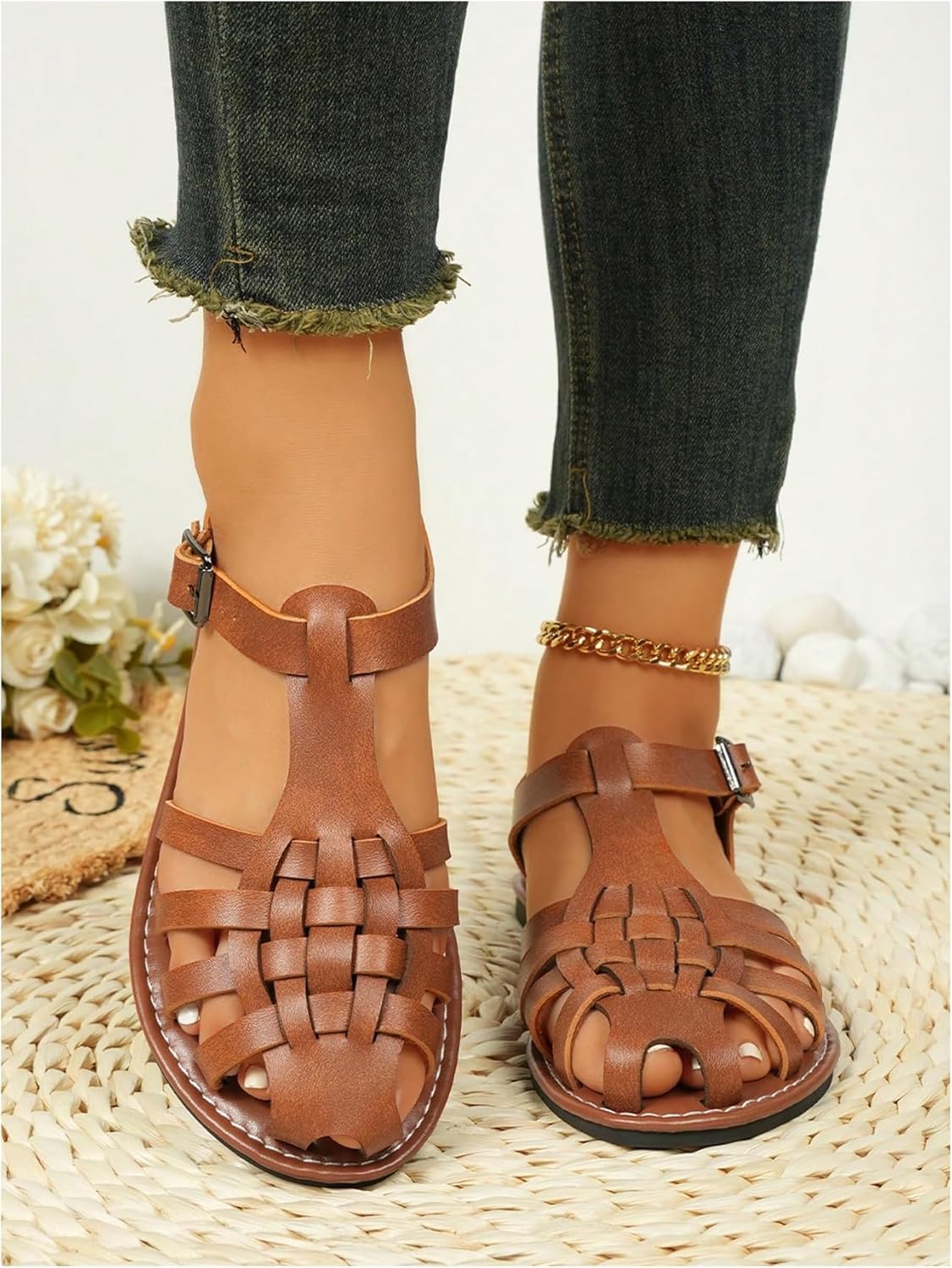 GORGLITTER Women's Mexicanos Huaraches Sandals Summer Beach Vacation Closed Toe Ankle Strap Flats Walking Wedding Shoes - Image 3