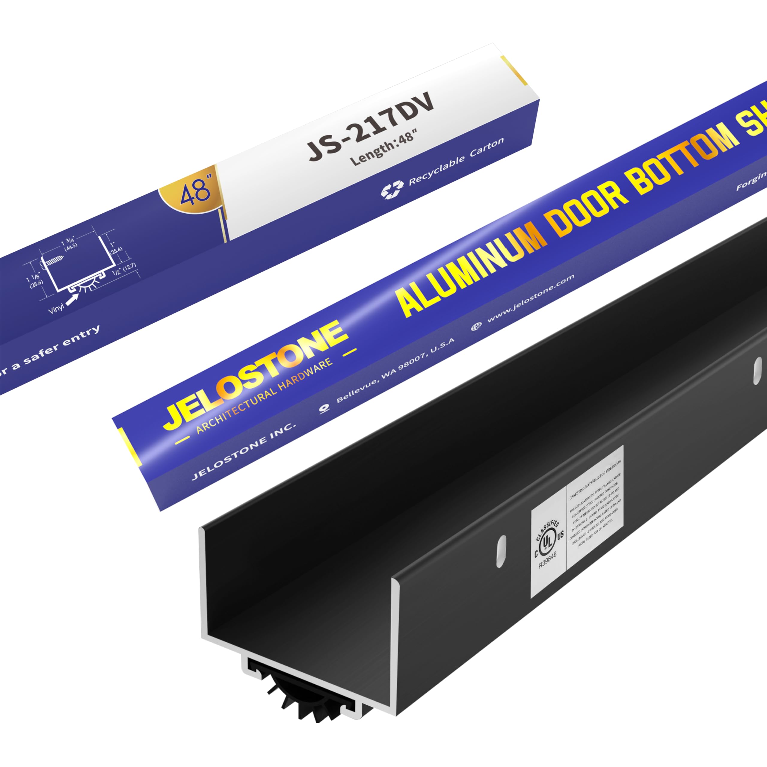 JELOSTONE U-Shaped Aluminum Door Bottom Shoes(Matte Black) - Fire