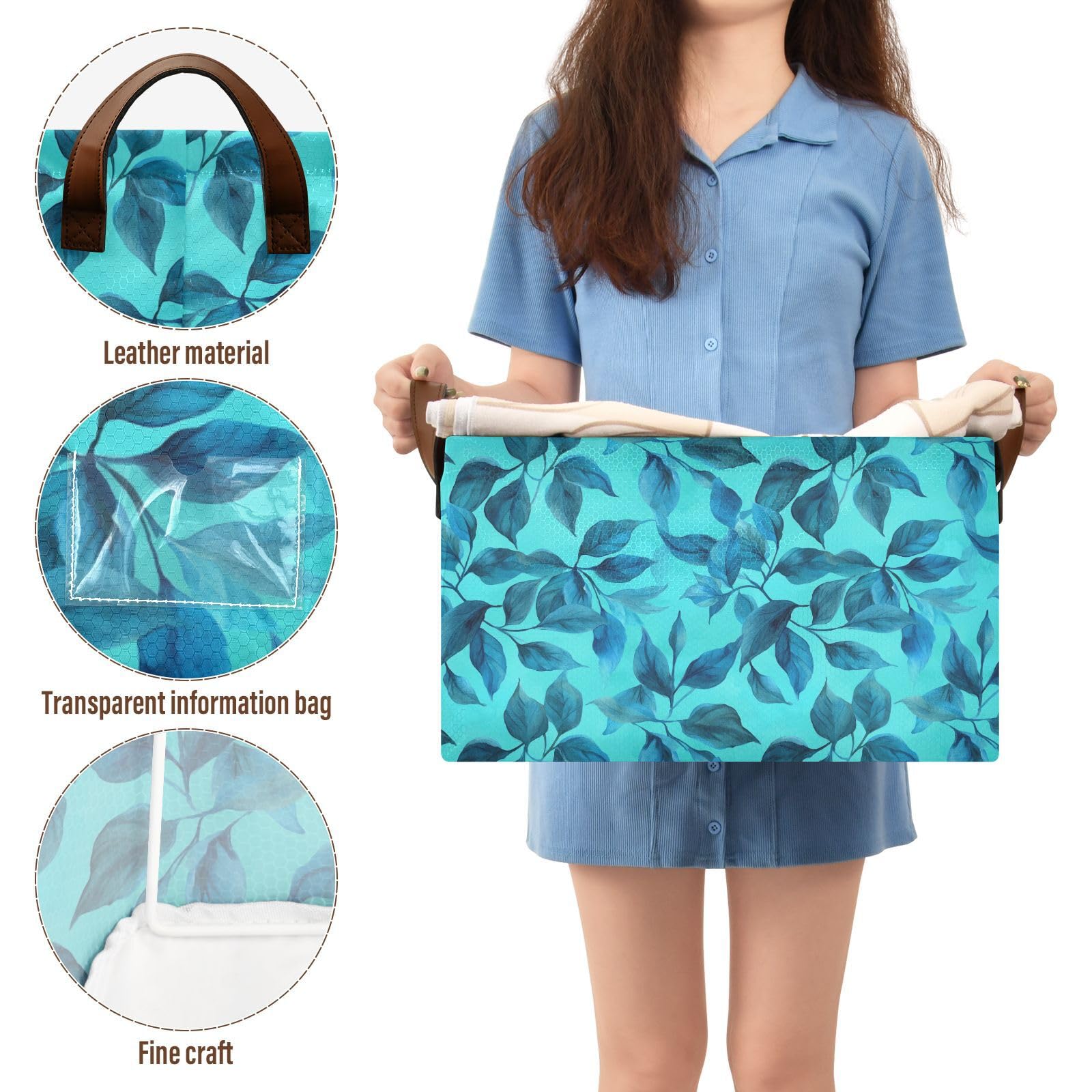 KLL Chic Cyanea Capillata turkusowy kosz do przechowywania z uchwytami składane kostki do przechowywania do domu, biura, szafy, organizer na ubrania, 2 szt. cajas de almacenamiento para closet