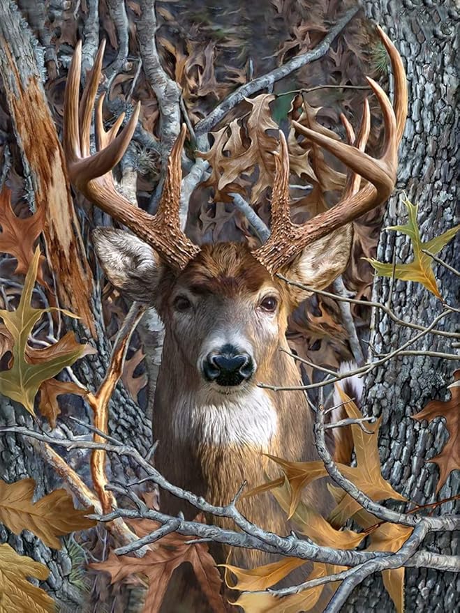 TISHIRON Deer Diamond Art Painting Kits 5D Diamond Full Drill, Forest