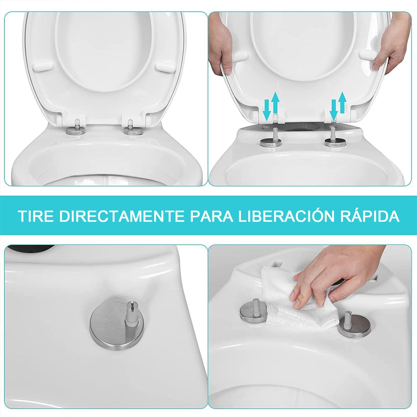 Tapa de WC en Forma de D, Tapa de Inodoro de Cierre Suave, 46x36cm