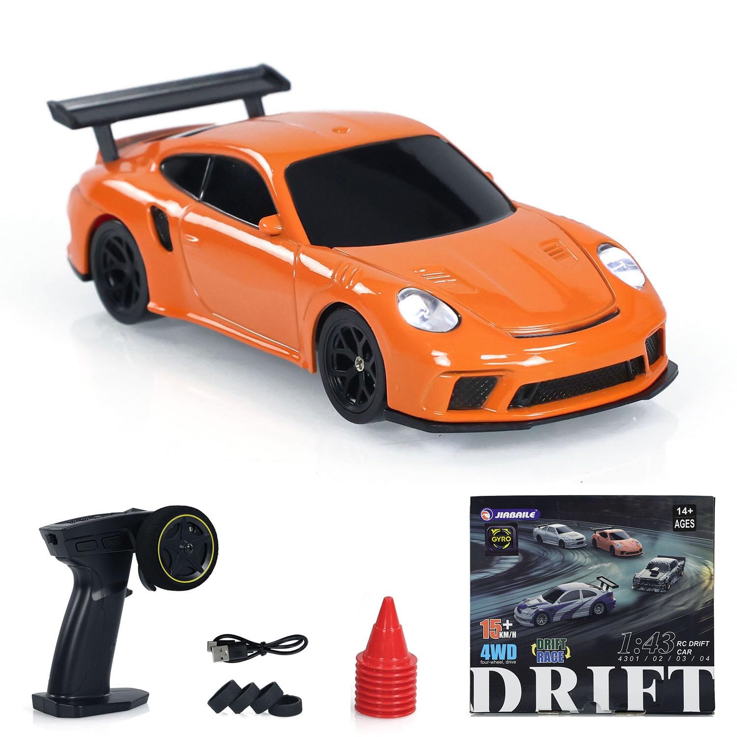 TOUCAN RC HOBBY Radio Control Mini Drift Race Car Gyro Radio Control 1:43 Toy Traffic Cones