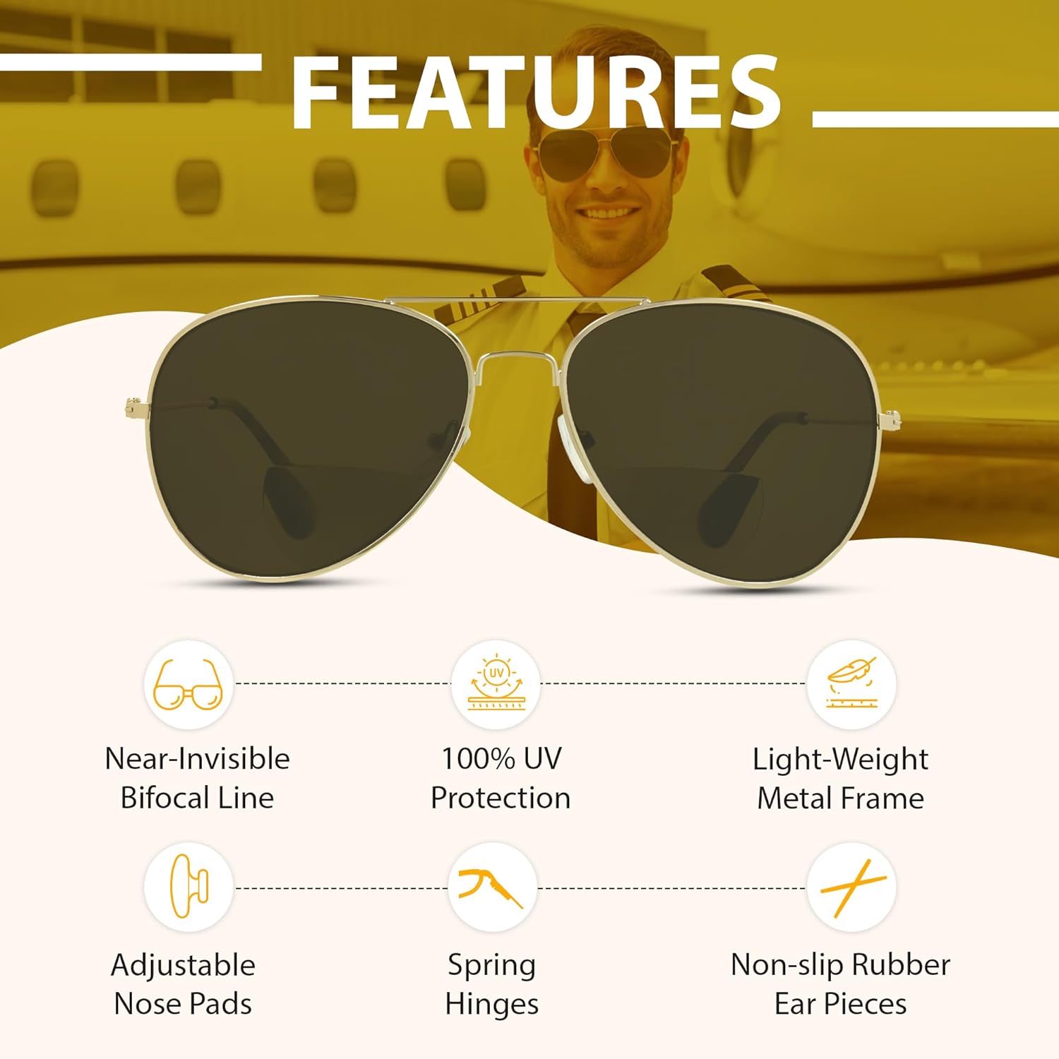 proSPORT Aviator Bifocal Sunglass Reader Men Women Brown Smoke Lens