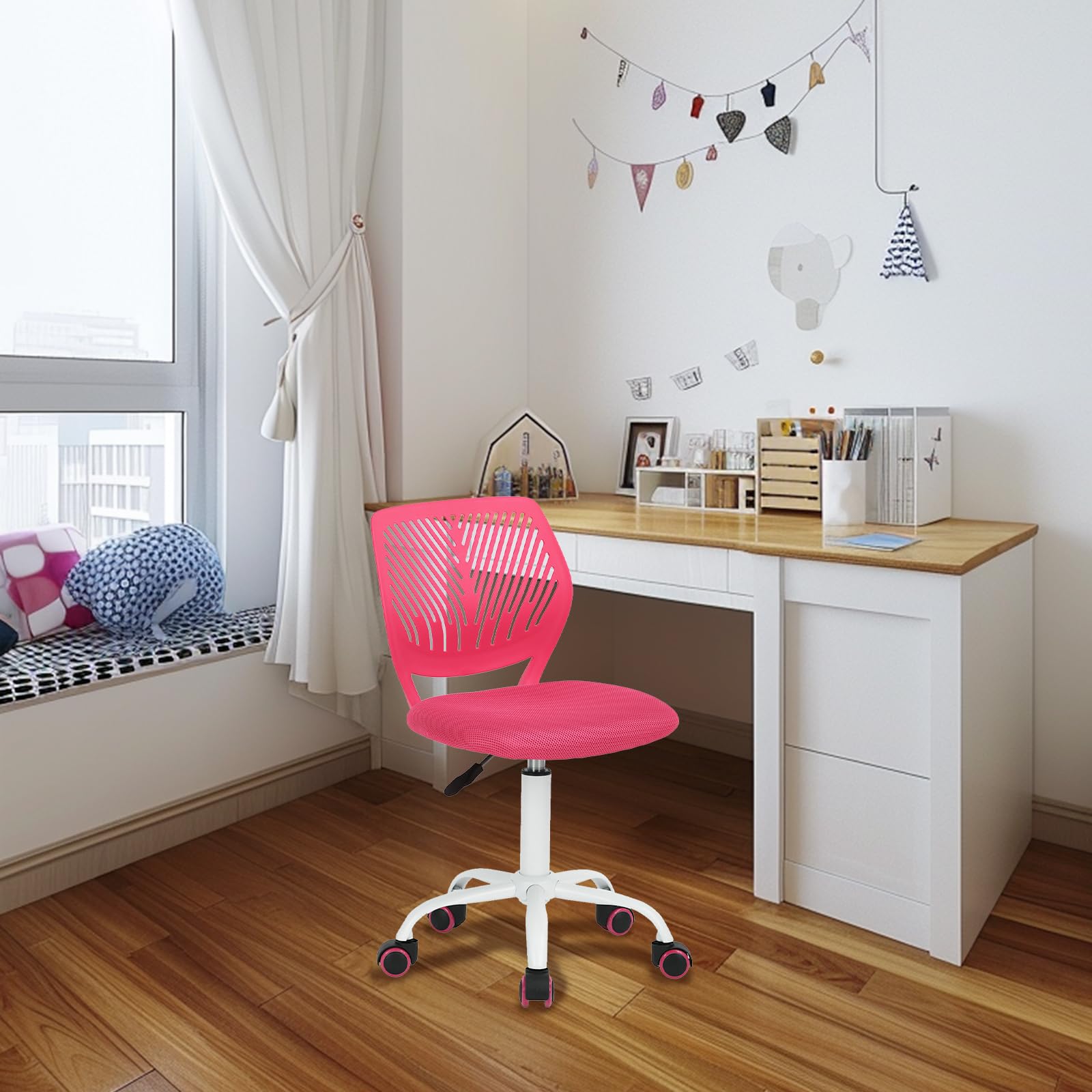 FurnitureR Chaise de Bureau adaptée aux Enfants pour l'apprentissage à la Maison, Fauteuil Roulant Ergonomique réglable en Hauteur pour Les Jeunes apprenants, Design Rose Vif