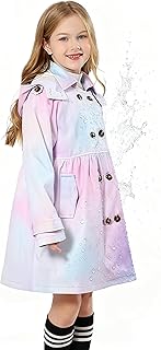 Girl's Trench Coat Hooded Waterproof rain jacket 6-14 Years | rain coat Windproof Adjustable Cuff School Travel Outdoor