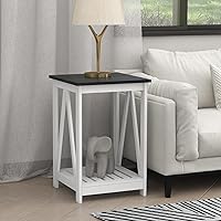 Vista 6 de Mesa auxiliar cuadrada de granja, mesa auxiliar con diseño de listones, mesa auxiliar de sofá con marco resistente para sala de estar, color negro