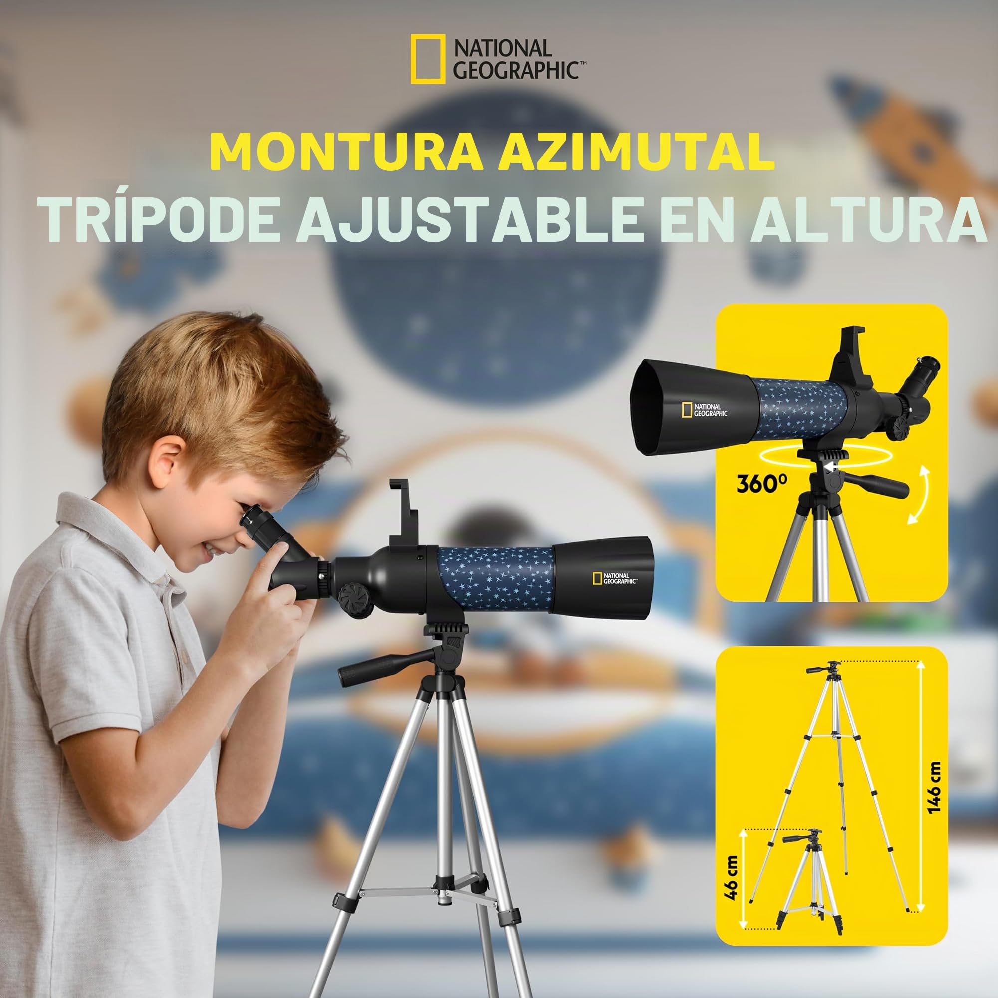 National Geographic Smart AR - Telescopio Infantil con trípode, Mochila, Soporte para Smartphone y aplicación de Realidad Aumentada