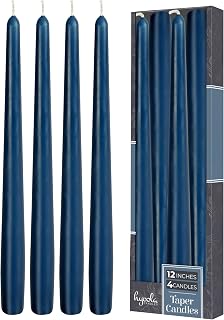 Hyoola Tall Taper Candles - 12 Inch Midnight Blue Unscented Dripless Taper Candles - 10 Hour Burn Time - 4 Pack