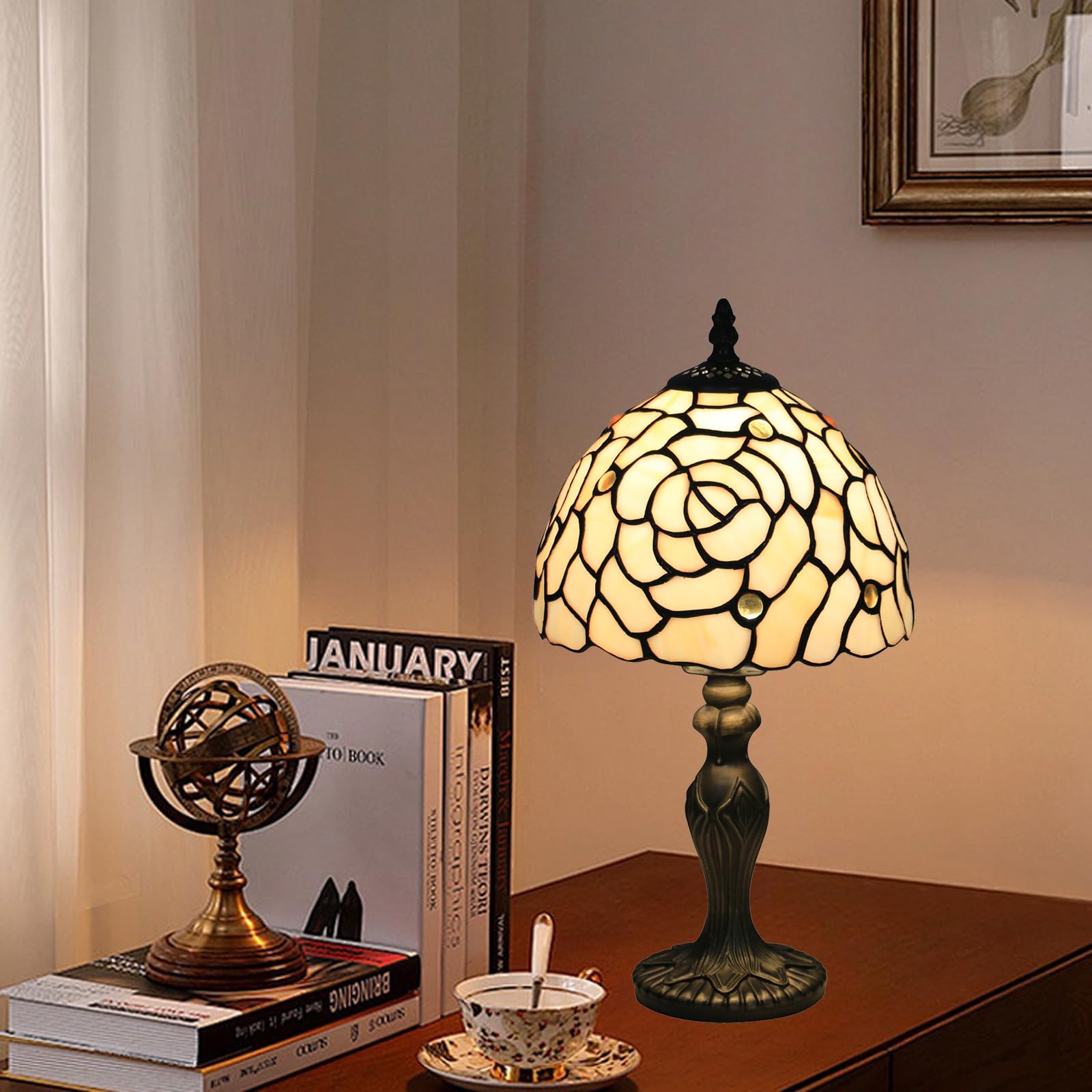 Lampada Tiffany da Tavolo con Paralume in Vetro Colorato per Soggiorno, Camera da Letto, Studio e Tavolino da Caffè