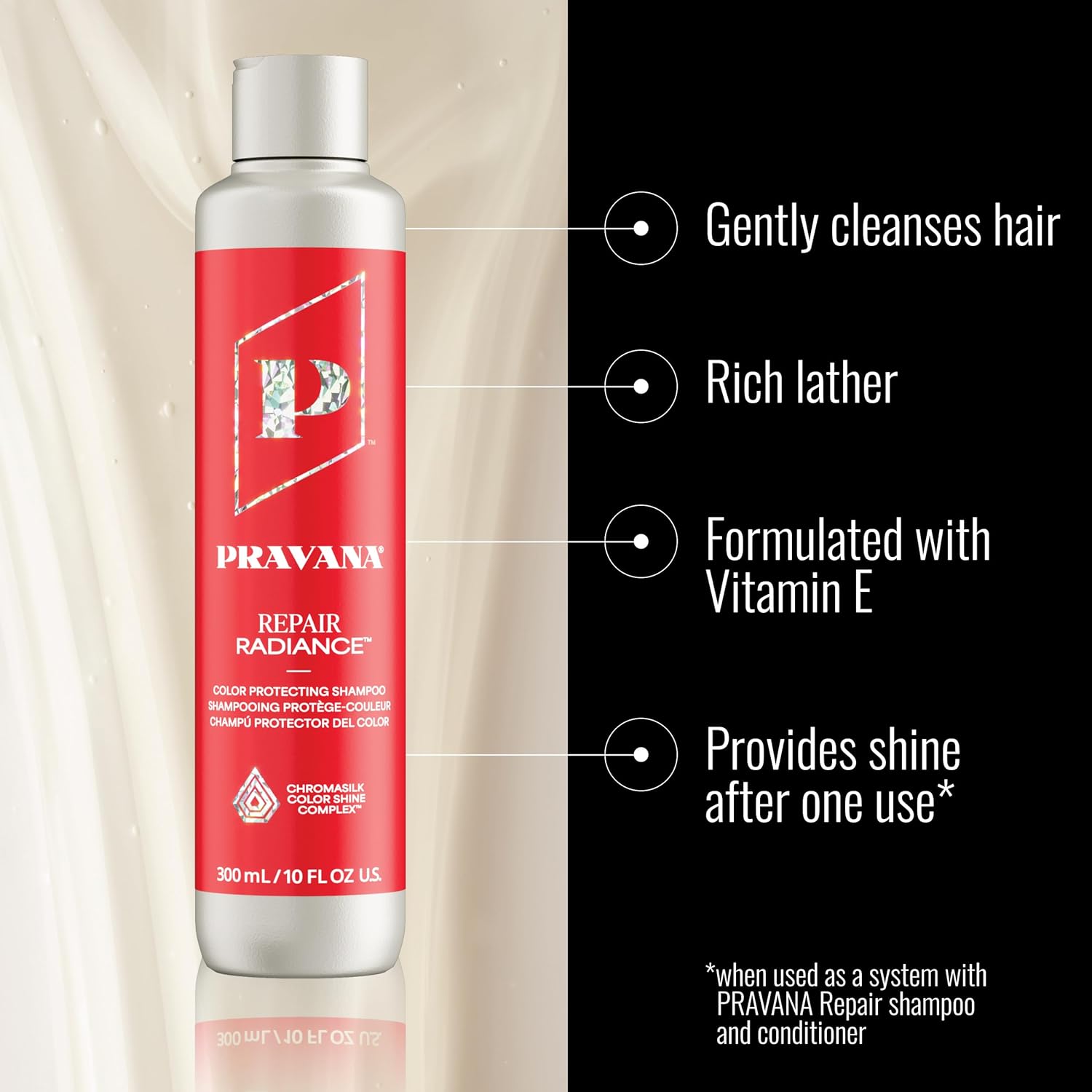 Pravana Repair Radiance Shampoo | Strengthens, Protects, Restores | For Damaged, Color Treated Hair | Reduces Breakage & Split Ends | Chromasilk Enhances Shine & Protection | Vegan | Paraben Free - Image 2