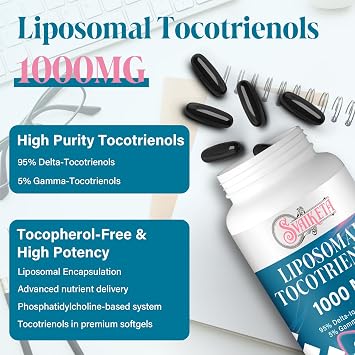 Liposomal Tocotrienols 1000mg Softgels Advanced Absorption Vitamin E Complex with 95% Delta & 5% Gamma Tocotrienols, 60 Count