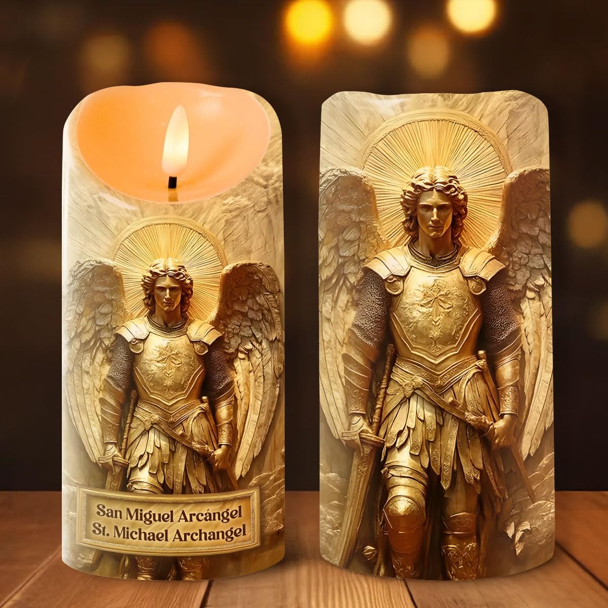 Joymade Personalized Flameless LED Candle – Religious Jesus Candle, Catholic Prayer Light, Faith Corner Memorial Gift, Flameless Christmas Decoration (Archangel Michael Heaven’s Guardian)