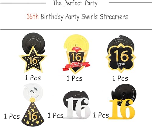 Miniatura 357 de LINGTEER Happy 65th Birthday Decorations Set - 12Pcs Black & Gold Swirls Streamer,Happy Birthday Bunting Banner,Cheers to 65 Years Old Bday Party