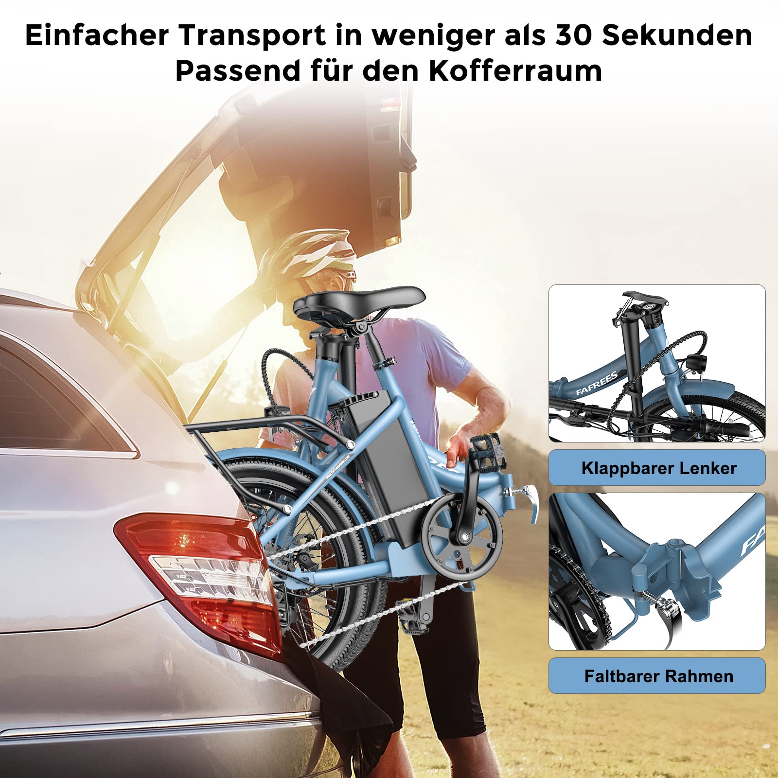 Fafrees E-Bike Klapprad 20 Zoll, Elektrofahrrad Ebike Herren 36V 16.75Ah/20Ah Akku, E-Fahrrad Damen 250W, Pedelec 25km/h, Reichweite bis zu 130 km, F20 Light