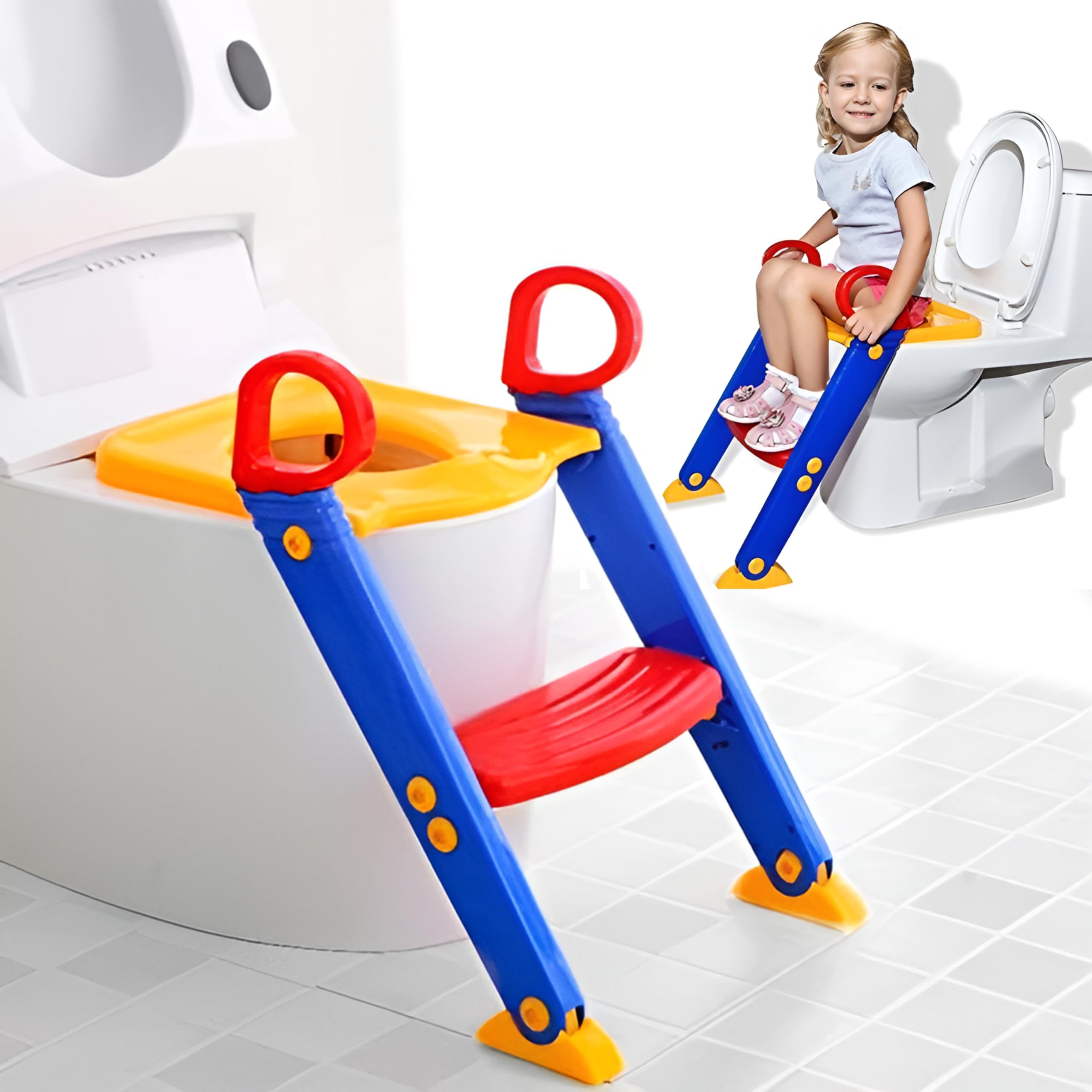 HEXAR® Toilet Potty Training Seat with Step Stool Ladder Training Toilet for Kids Boys Girls Toddlers - Comfortable Safe Potty Seat with Anti-Slip Pads Ladder (Alpha)