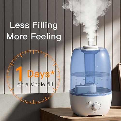 Miniatura 2 de MEGAWISE Humidificador para dormitorio infantil con gran capacidad de 3.2L, diseño sin fugas, salida de niebla fina, apagado automático, tanque