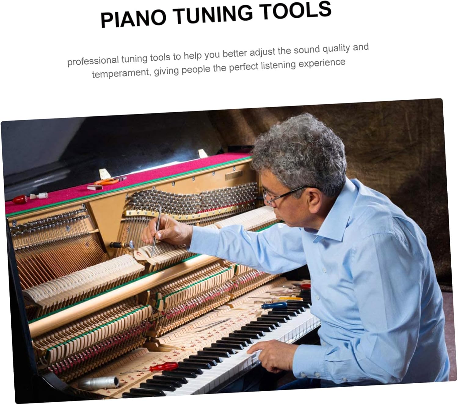 Abaodam 16pcs Piano Tuning Tools Set Professional Tuning Fork Mute Hammer Accessories for Students and Beginners Portable Toolbox for and Use