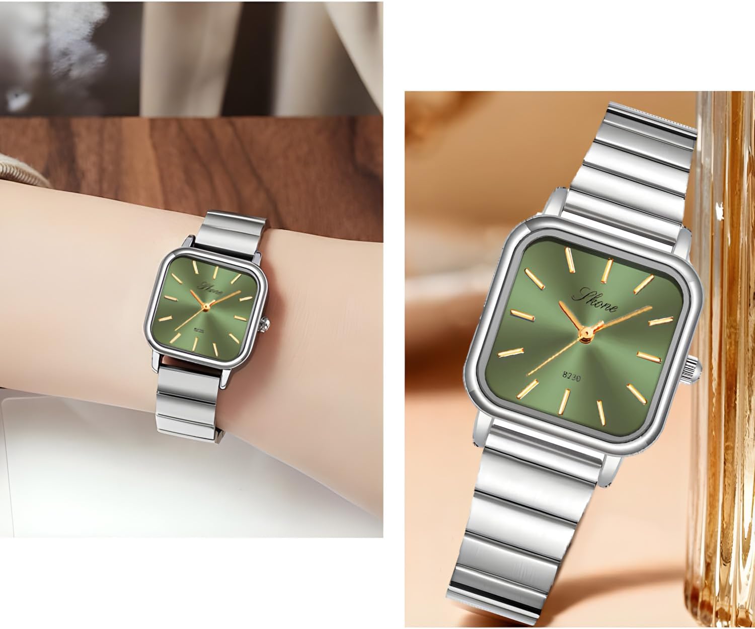 PASOY Women’s Square Dial Stainless Steel Watch Elegant Minimalist Design Quartz Fashionable Colors Gold Bracelet Waterproof Sport Watch - Image 4