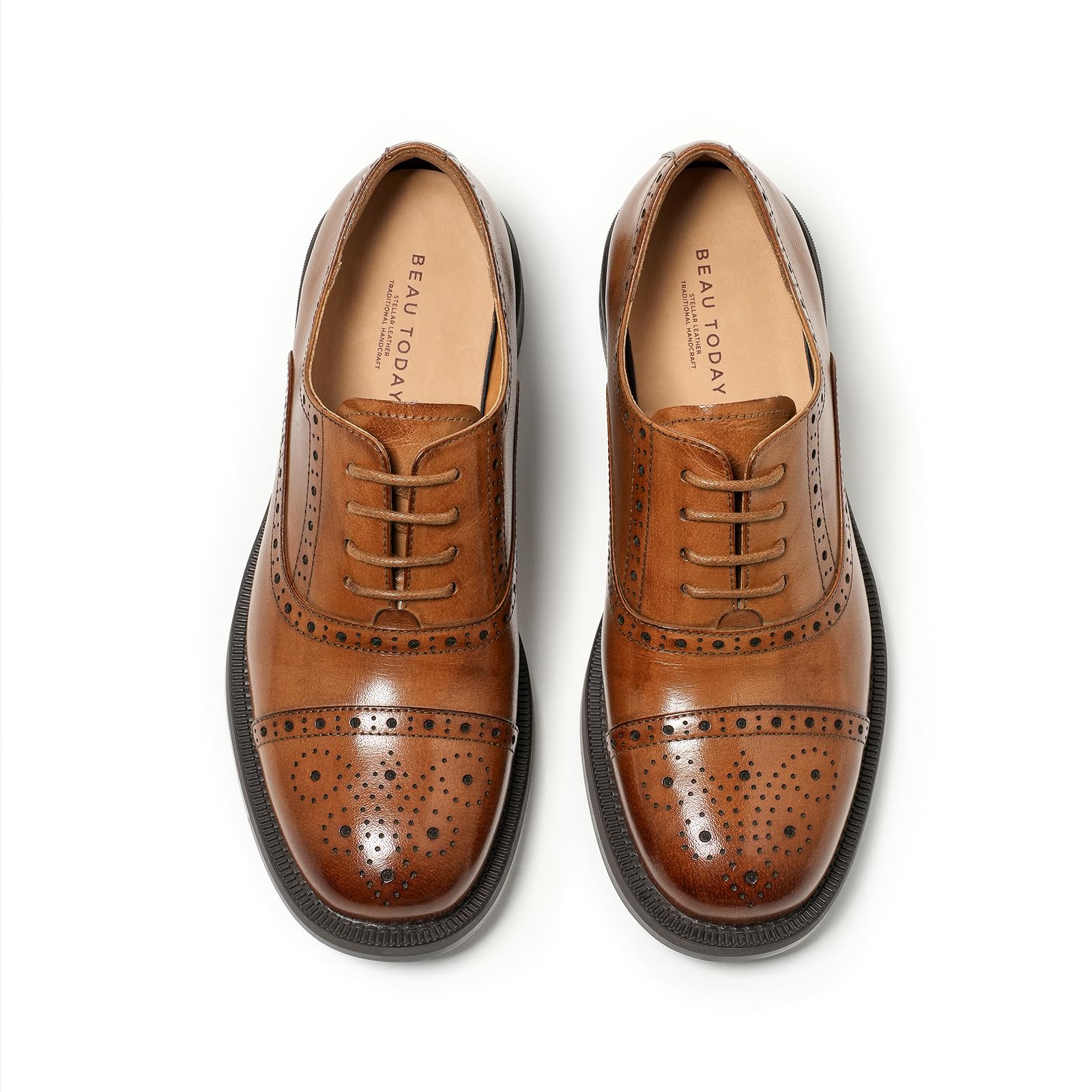 BEAU TODAY Womens Oxfords Brogues Dress Shoes Leather Lace-Up Oxfords for Women Comfortable Formal Cap Toe Business Casual