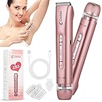 2 in 1 Women Electric Shaver Dual Head Bikini Trimmer for Women IPX7 Waterproof Wet & Dry Use Body Hair Trimmer and Facial Hair Remover for Bikini Underarm Leg Arm Body FaceRose Gold