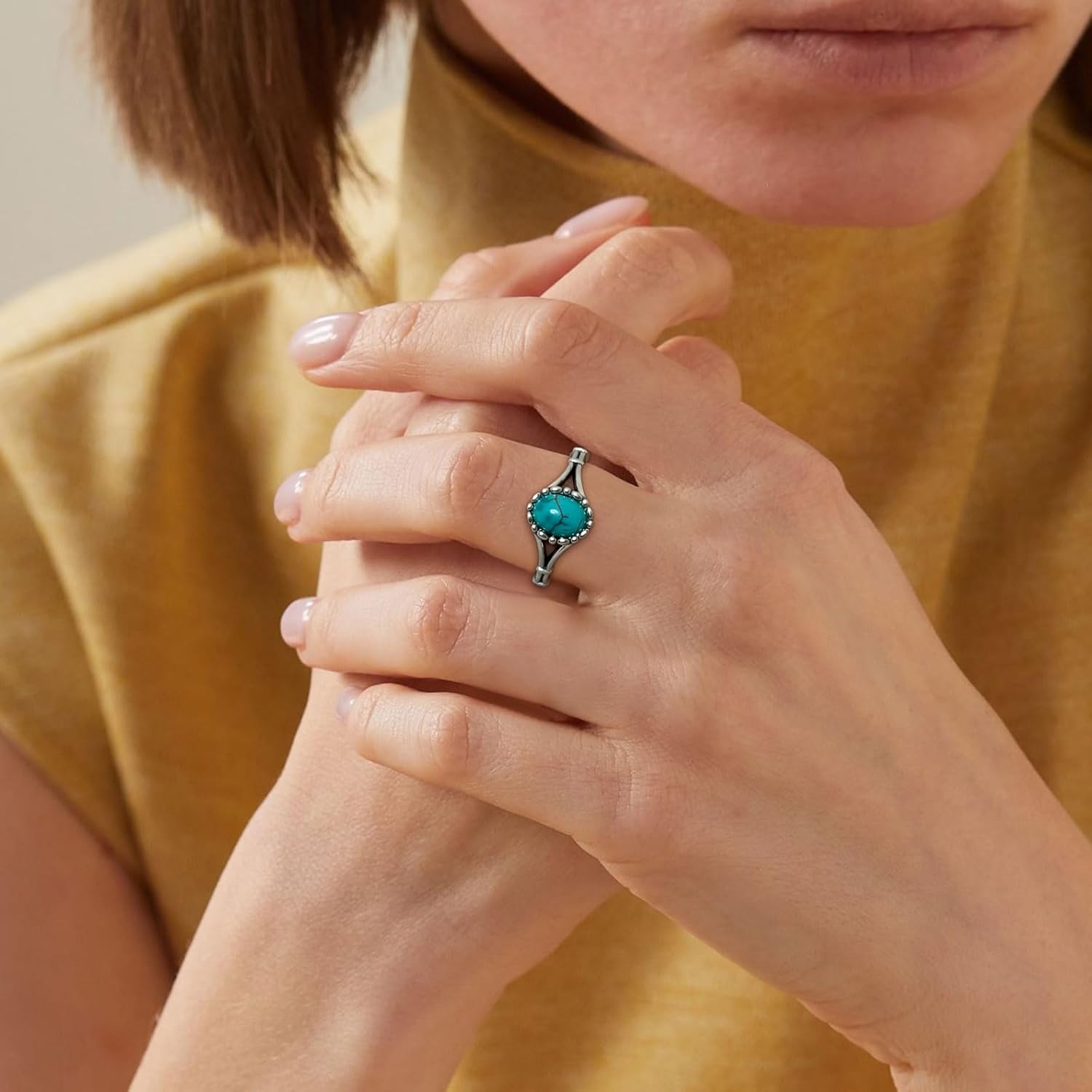 Genuine Turquoise Rings for Women 925 Sterling Silver Real Oval Shape Turquoise Ring Native American Style Southwest Jewelry for Her Wife Mom