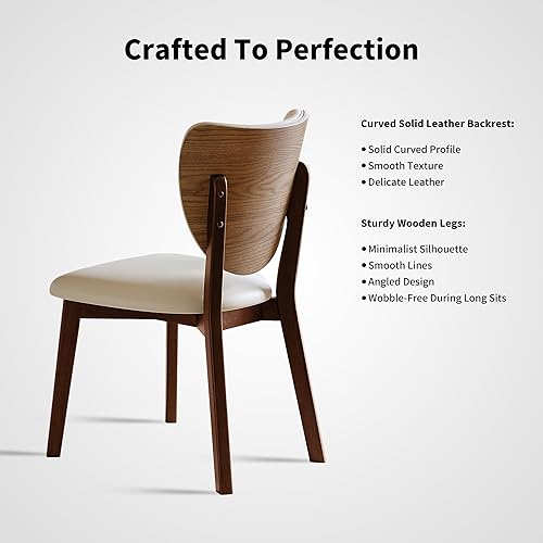 Miniatura 4 de Juego de 6 sillas de comedor de madera maciza, sillas de comedor tapizadas de cuero, respaldo curvado ergonómico, estructura de espiga de mortaja,