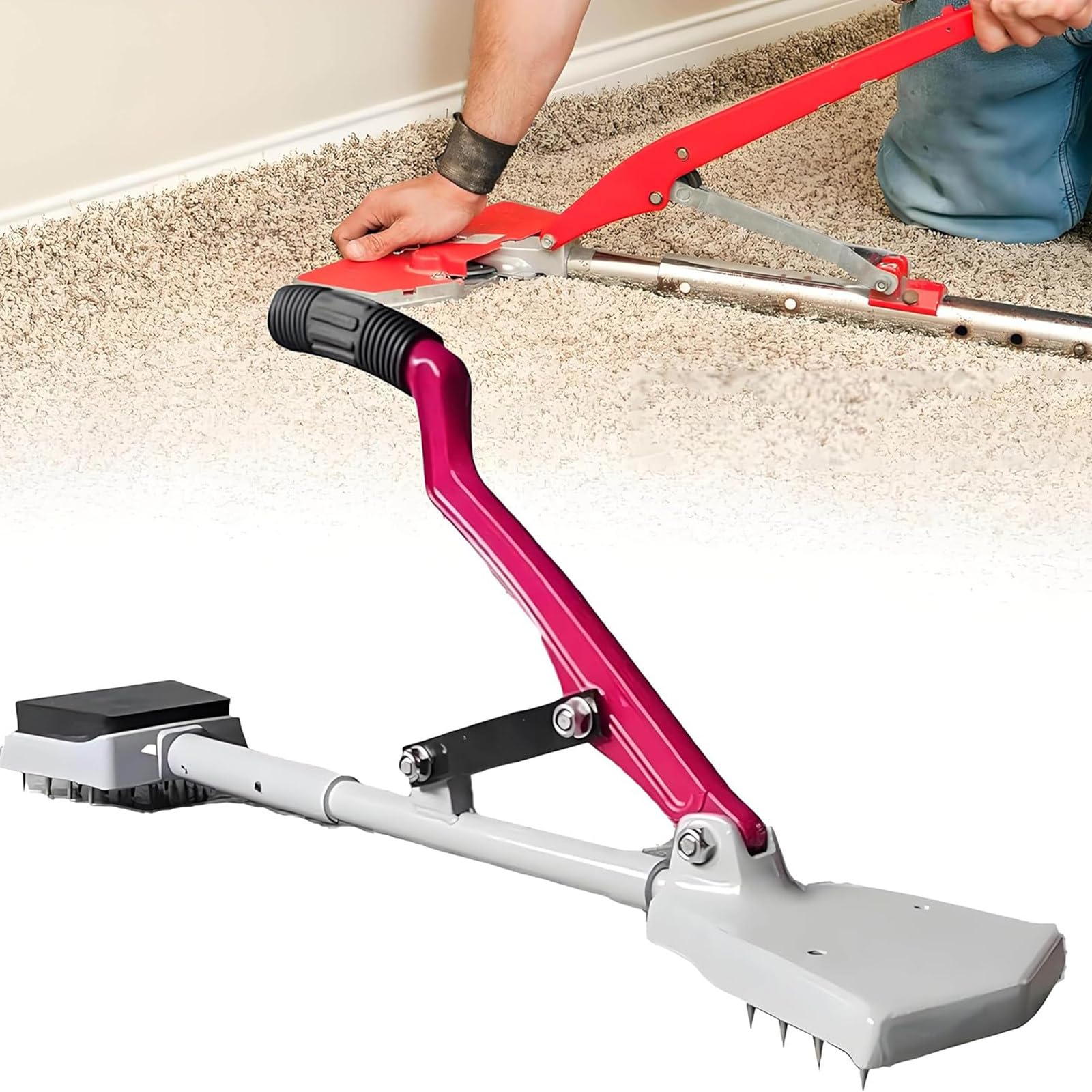 RQLSSSLMXJ Manual Adjustable Carpet Stretcher Tool with Soft Rubber Handle and Grippers for DIY Flooring Projects