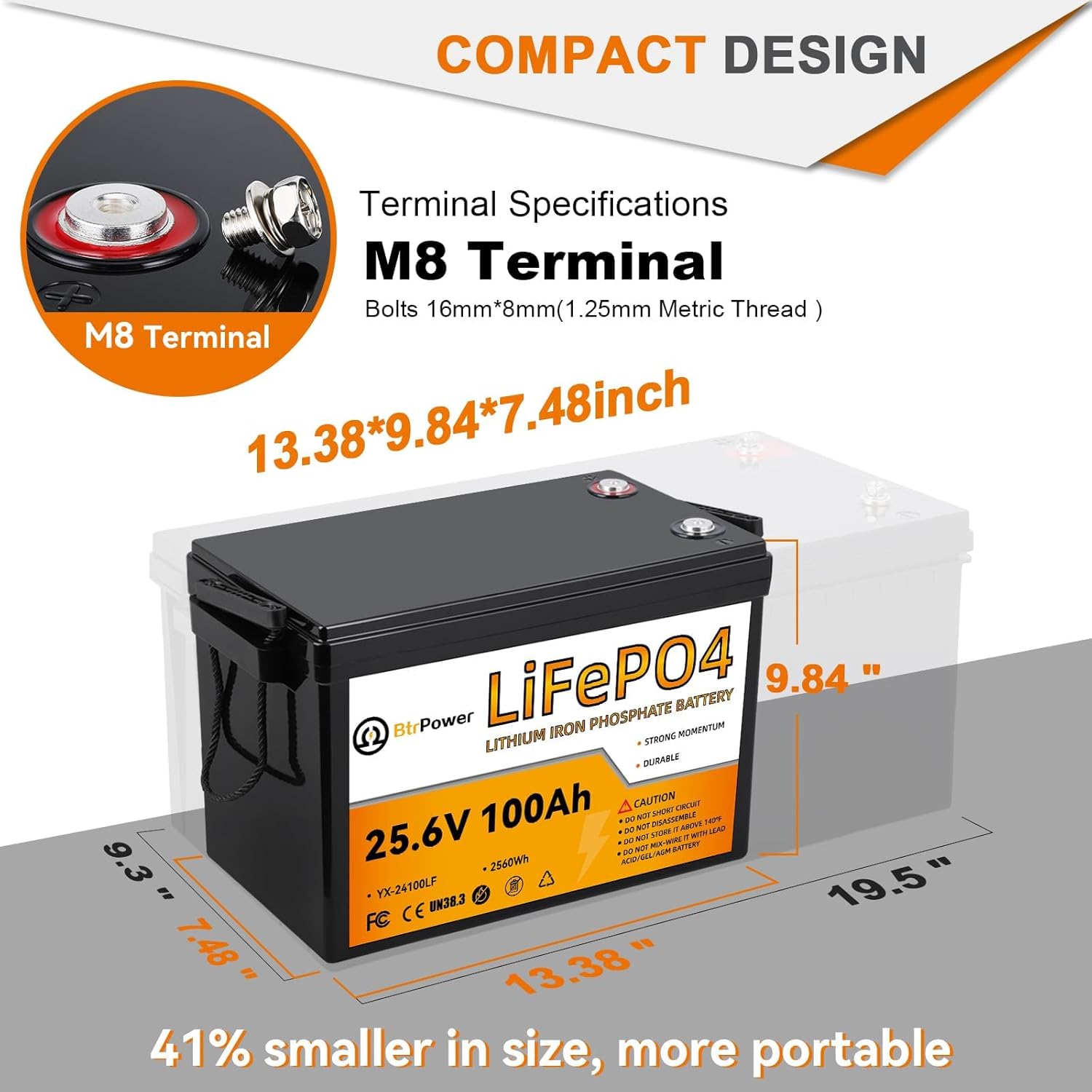 24V 100Ah LiFePO4 Battery, Built-in 100A BMS,2560Wh Lithium Battery,4000-15000 Deep Cycles & 10-Year Lifetime, Perfect for Marine, RV, Marine, Trolling Motor, Solar Off-Grid System